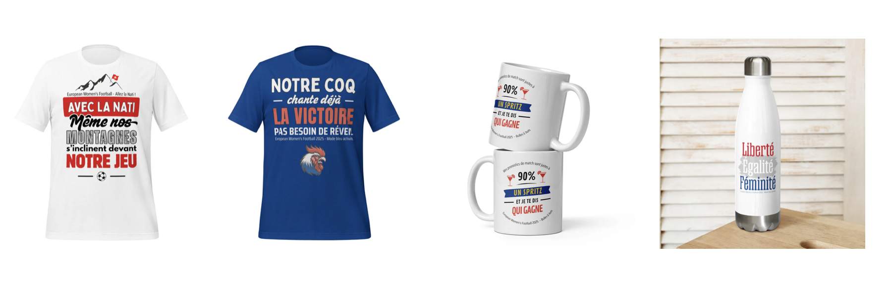 T-shirts Fanzone Store – Designs originaux pour fans de sport Mockup de t-shirts Fanzone Store inspirés de l’Euro féminin 2025